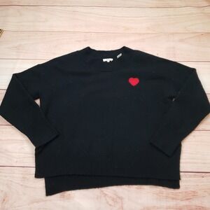 Levis Sweater Womens Medium Black Red Heart High Low Crew Neck Casual Ladies